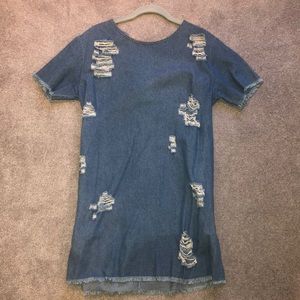Denim ripped mini dress